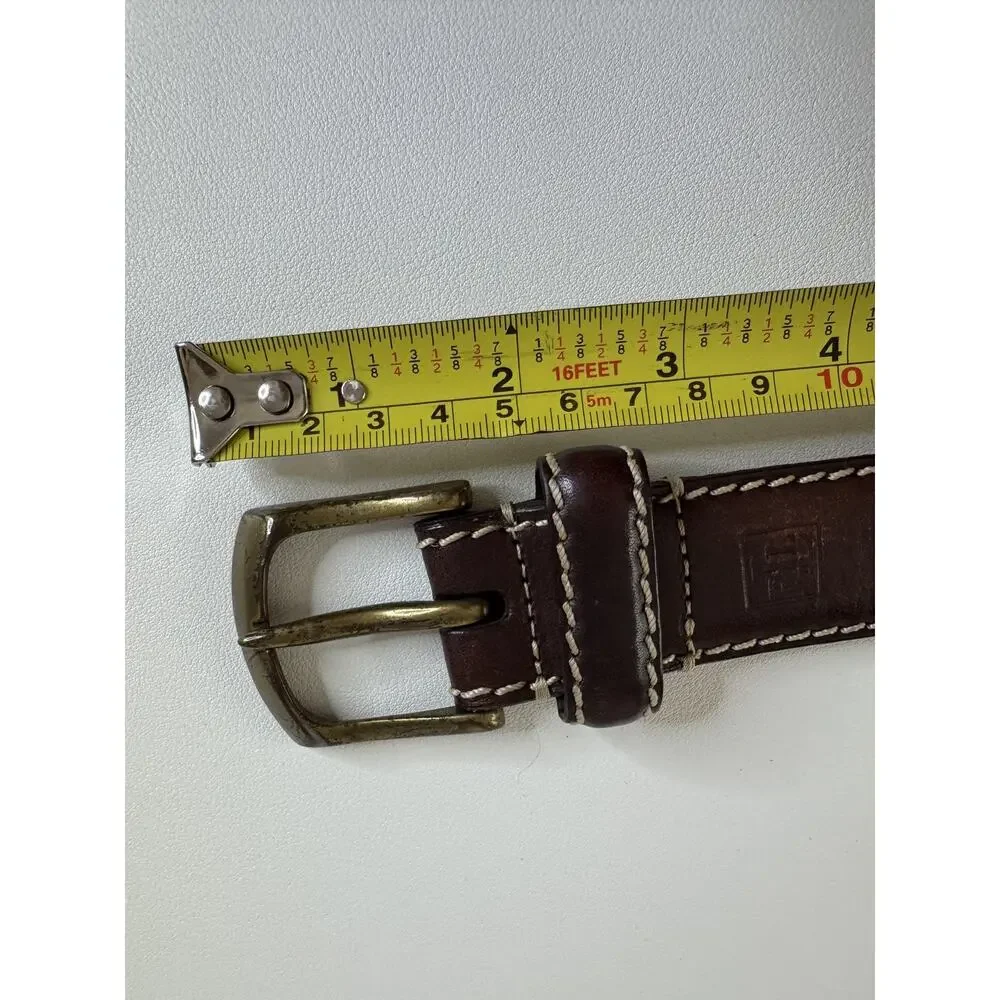 RLL Ralph Lauren Belt Mens M/L Brown Leather Brass Buckle Distressed Western